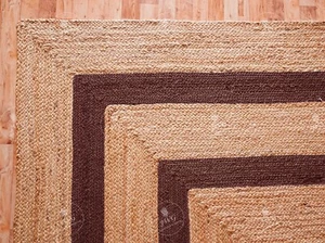 Alfombra trenzada a mano de yute natural con alfombra marrón de doble borde para decoración del hogar - Imagen 1 de 6