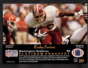 1991 Ricky Ervins Pro Set Platinum Football Prospects Rookie RC Redskins #289 - Picture 1 of 2