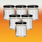 Pack Of 6 - 190ml Round Glass Jam Jar With Black Twist Off Lid