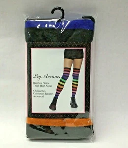 Aurora Rainbow Striped Thigh Highs Ribbed Cosplay Pride Rave Emo Costume Socks - Picture 1 of 2