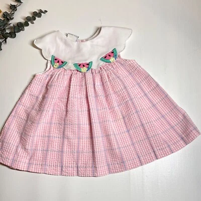 Vestido Vintage Samara Rosa Sandía Vieira Cuello Babero Niñas 12 M Guinga Foto 1 de 4