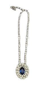 Vintage Christian Dior by Kramer Rodium Plated Blue Crystal Necklace ATEMBERAUBEND  - Bild 1 von 14