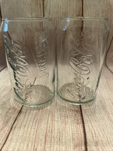 Vintage Coca Cola Clear Glass Coke Can Shaped 12oz Glasses - Set of 2 - Picture 1 of 5