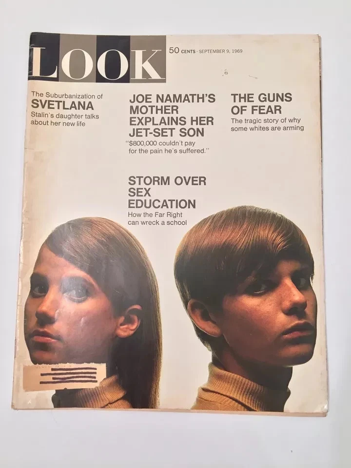 LOOK MAGAZINE Sept 9 1969 Vol 33 #18 SVETLANA Stalin Child Joe Namath Gun Fears Foto 1 de 4