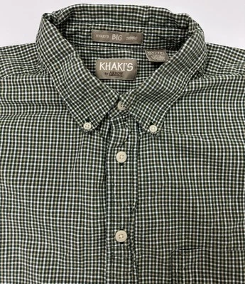 Camisa Oxford Masculina Antiga Khakis by Arrow Grande Extra Grande Alta Verde Micro-Verificação Botão para Baixo - Imagem 1 de 4