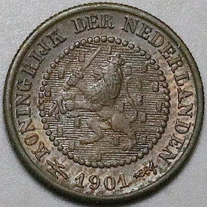 Moneda de bronce Guillermina de 1/2 centavo de los Países Bajos 1901 (25090102R) - Imagen 1 de 2