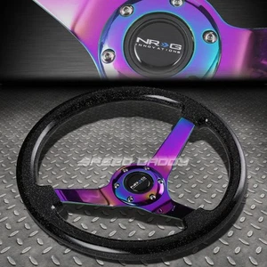 NRG 350MM 3"DEEP DISH 6-HOLE SPARKLE BLACK WOOD STEERING WHEEL NEO CHROME CENTER - Picture 1 of 3
