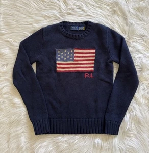 Polo Ralph Lauren Pullover amerikanische Flagge USA Strick Rundhals Navy Blau XS - Bild 1 von 6