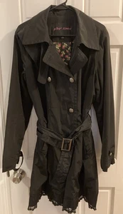 Betsey Johnson Womens Black Belted Button Front Overcoat Size XL - Picture 1 of 4