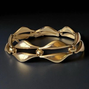 Monet Armband goldfarben breites Glied signiert Vintage Modernist Schmuck 7 Zoll - Bild 1 von 10