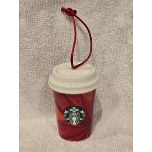 Starbucks Holiday Ornament 2014 Ceramic Coffee Cup Ornament Red White - Picture 1 of 4