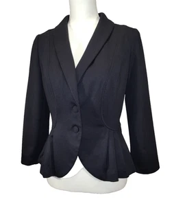 Womens Black Blazer Size Med long Sleeve Button Front Pleated Bottom - Picture 1 of 15