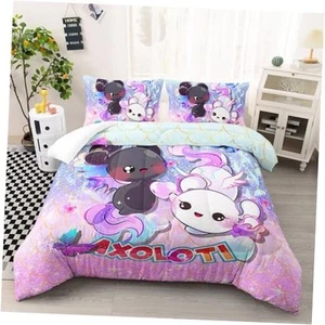 Cute Axolotl Comforter Set Full Size 3D Printed Rainbow Quilt Set, Warm and - Picture 1 of 8
