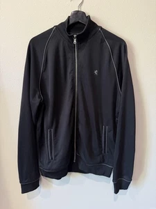 Express Jacket Mens Large Black Full Zip Track Bomber Lion Logo Trim Stripe - Picture 1 of 9