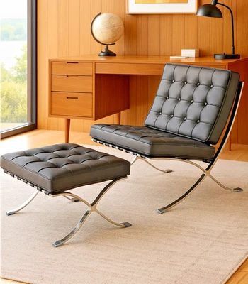 Barcelona Chair Replica - Lounge Chair With Ottoman - Mid Century Modern Vibes - Image 1 of 4