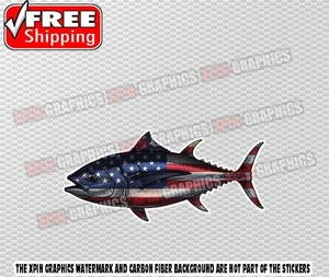 Bluefin Tuna Fish USA Flag Patriotic Decal Sticker Car Boat Wall Fishing A - Bild 1 von 2