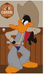 PUNTADA DE CRUZ + PATRÓN ARTESANAL Looney Tunes Pato Lucas Vaquero Alto Mediodía OK Corral - Imagen 1 de 18