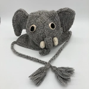 Hand Knit Nepal Wool Elephant Winter Fleece Lined Kids Trapper Hat Beanie Flaps - Picture 1 of 6