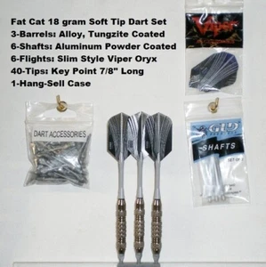 Fat Cat Darts 18 gram Soft Tip Dart Set W/  Aluminum Shafts & Viper Oryx Flights - Picture 1 of 6