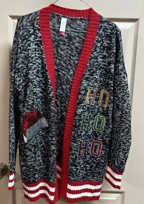 Cárdigan de Navidad NO Boundaries Juniors Talla Lg HO HO HO Santa Sombrero Suéter Foto 1 de 4