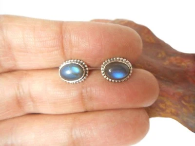 Fiery Oval LABRADORITE Sterling Silver 925 Gemstone STUD Earrings - 8 x 10 mm - Image 1 of 4