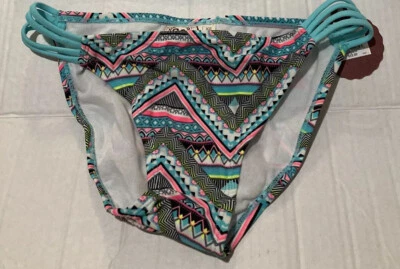 NWT So Bikini bottom XS multicolor Aqua Coral White Black - Изображение 1 из 3