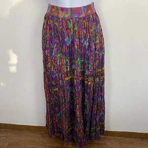 Amanda Smith Womens Skirt sz M Purple Abstract Crinkle Elastic Waist VINTAGE - Picture 1 of 24