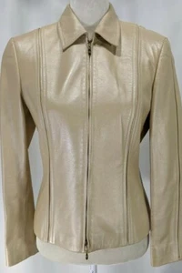 Escada Tan Lamb Leather Jacket Authentic Soft Full Zip Size 38 US 8 Excellent - Picture 1 of 9