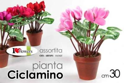 PIANTA CICLAMINO 30 cm CON VASO PIANTINA FINTA ARTIFICIALE FIORI FIORE DECORO AS - Immagine 1 di 2