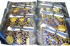CHINESE BROCADE DAMASK Lot of 6 SILKY PLACEMATS w/NAPKINS & WOODEN CHOPSTICKS - Picture 1 of 8