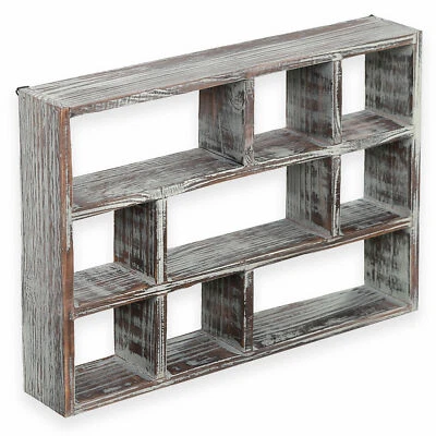 15-Inch 9-Compartment Torched Wood Freestanding & Wall Mountable Shadow Box - Image 1 of 4