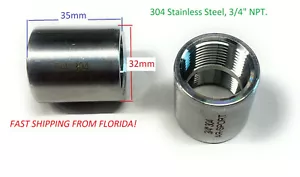 3/4" Female NPT Coupling 304 Stainless Pipe Fitting Coupler ( 2pc) heavy duty. - Picture 1 of 3