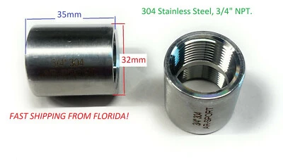 3/4"  Female NPT Coupling 304 Stainless Pipe Fitting Coupler ( 2pc) heavy duty. - Image 1 of 3