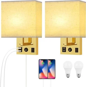 Set of 2 Wall Sconces Plug in Wall Lamp Fixture with Bulb Wall Light Fixtures - Picture 1 of 10