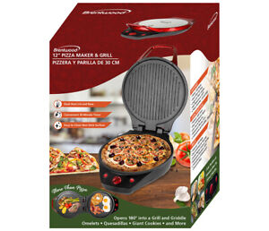 Brentwood TS-124R 12-Inch Non-Stick Pizza Maker and Grill W/Timer Red 1200W 120V