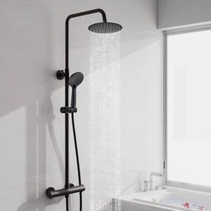 Bathroom Thermostatic Shower Mixer Twin head Round Square Black Shower Set - Picture 1 of 16