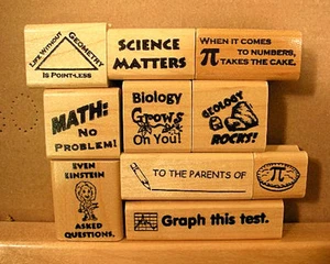 Estampillas de goma con frase de profesor de matemáticas/ciencias, montadas en madera - Imagen 1 de 14