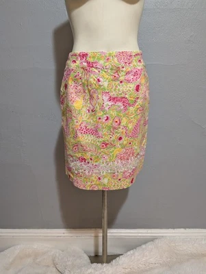 Falda Estética Vintage Y2K 4 Lápiz Verde Rosa Estampado Selva Bordada Oficina Foto 1 de 4