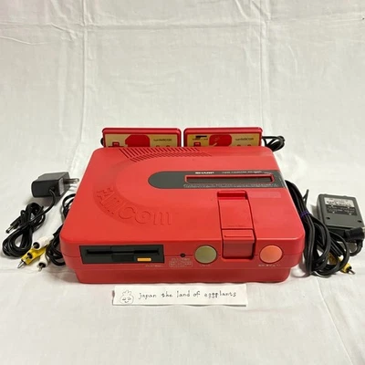 Sharp Twin Famicom AN-500R AN-58C Red Console Rare RF Converter Set Tested Japan - Image 1 of 4