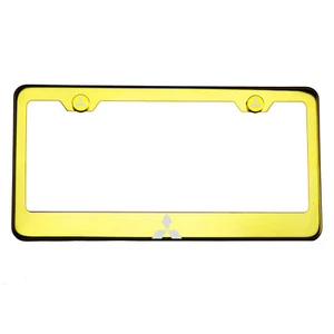 Gold Chrome License Frame T304 Stainless Steel Laser Engraved Mitsubishi Logo - Picture 1 of 10