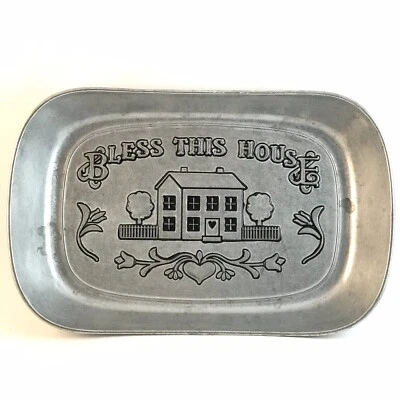 Wilton Armetale Metal Serving Dish/ Bread Tray "Bless This House" 10.75 X 6.75 - Image 1 of 4