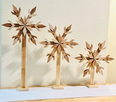 3 Piece Christmas Rustic Wooden Snowflake Stands. Centerpiece, Chimney or Table - Image 1 of 4
