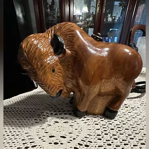Timmy Woods Vintage Buffalo Shoulder Small Wood Bag Purse - Picture 1 of 11