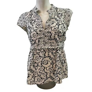 SOLEMIO BOHO tunica bianca nera blusa floreale senza spalline cappuccio manica corta top S - Foto 1 di 8