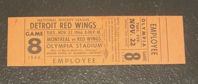 1966 Detroit Red Wings Montreal Canadians Ticket Full 11/22 Howe Goal Crozier SO - Image 1 of 3