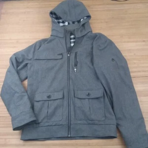 Nixon Hooded Plaid Lined Wool Full Zip Jacket Grey XL - Picture 1 of 5