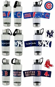 1 Water Bottle MLB Lg. 24 oz Grip Band Stainless Steel Attached Lid CHOOSE TEAM - Picture 1 of 4