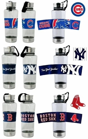 1 Water Bottle MLB Lg. 24 oz Grip Band Stainless Steel Attached Lid CHOOSE TEAM Cover