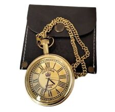 Vintage Brass pocket watch with Leather cover, Collectible Gift, Victorian Gift