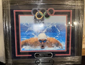 Custom Framed, Matted, Autographed, Olympic Gold Medalist Michael Phelps Photo - Picture 1 of 11